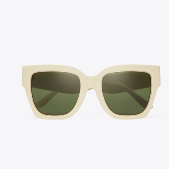 NWT! NEW! Tory Burch Kira Square Chevron Sunglasses -Ivory/Green - Picture 2 of 10